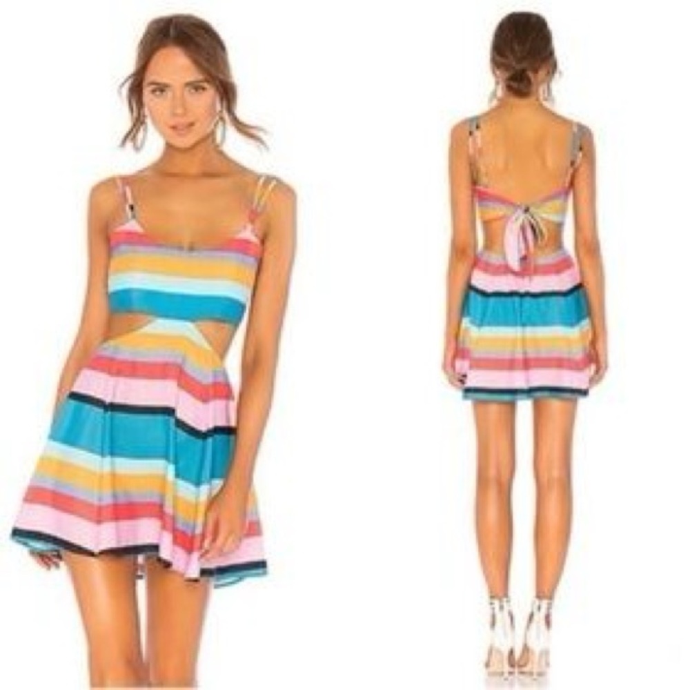 Lovers + Friends Alexandra Blue Pink Striped Tie Back Cutout Mini Dress